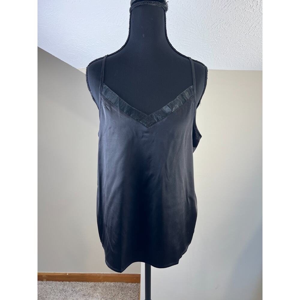 Avid Love Satin Sheer Trim Cami Tank VNeck Black Women's Medium Hip Length